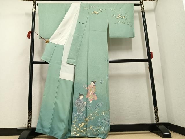 平和屋着物 十日町友禅作家 関口遼一 訪問着 童子花文 正絹 AABC9311ph