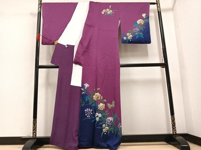 平和屋着物 染色作家 斉藤三才 訪問着 花蝶文 暈し染め 金彩 正絹 AABC9328ph