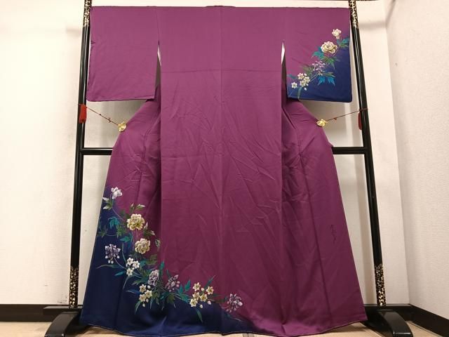 平和屋着物 染色作家 斉藤三才 訪問着 花蝶文 暈し染め 金彩 正絹 AABC9328ph