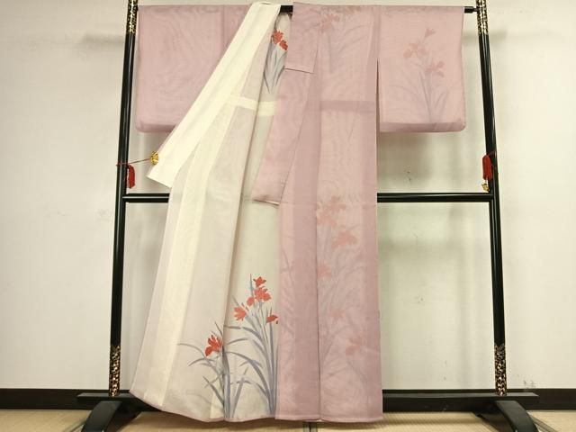 平和屋着物 訪問着 無双 紗袷 紗×紗 手描き 草花文 正絹 AABC3990fy