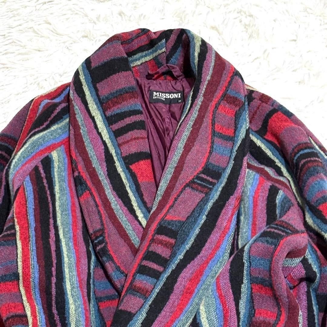 MISSONI ウールガウンコート ロング丈 M パープル 総柄