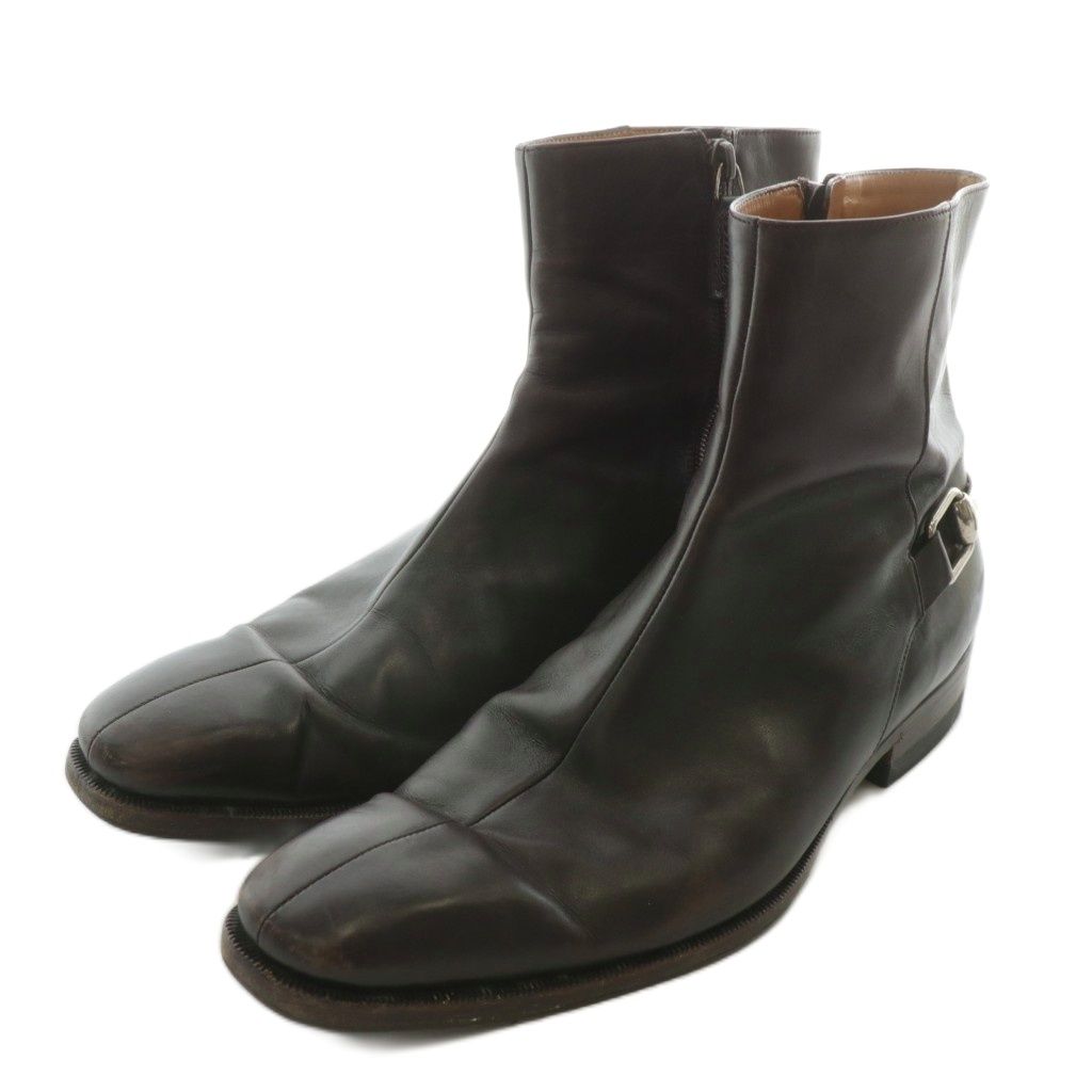 グッチ GUCCI ショートブーツ レザー ホースビット シルバー金具 40 25cm 茶色 ブラウン 204398 XZ GY19