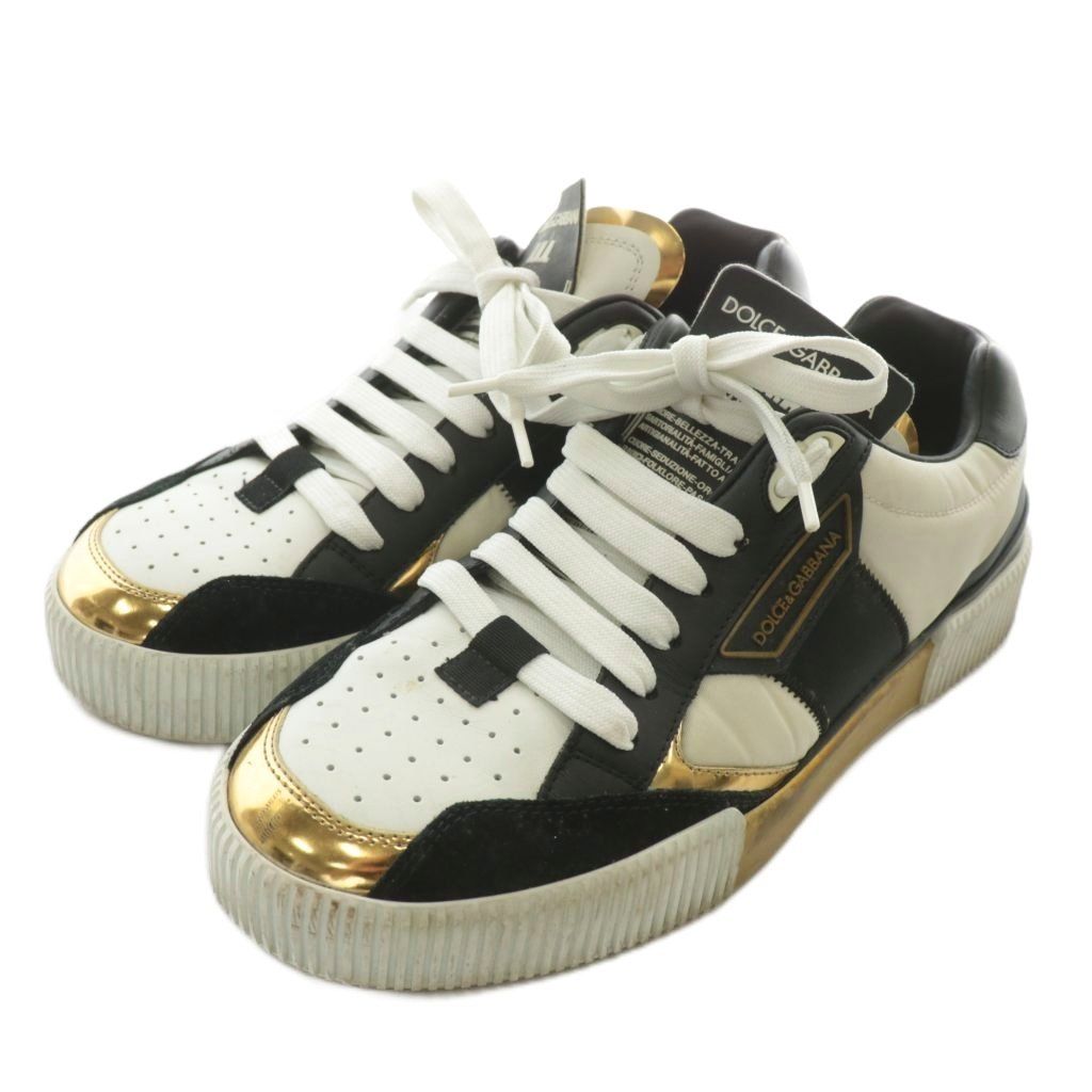 ドルチェ-ガッバーナ ドルガバ DOLCE-GABBANA マイアミロー Miami Low スニーカー レザー ローカット ロゴ 6 25～26 cm 黒 ブラック 白 ホワイト ゴールド色 CS 1694 XZ GY 19