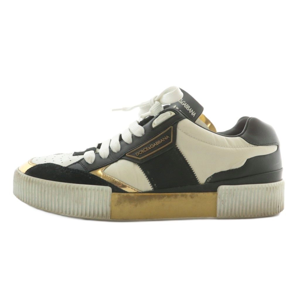 ドルチェ-ガッバーナ ドルガバ DOLCE-GABBANA マイアミロー Miami Low スニーカー レザー ローカット ロゴ 6 25~26cm 黒 ブラック 白 ホワイト ゴールド色 CS1694 XZ GY19