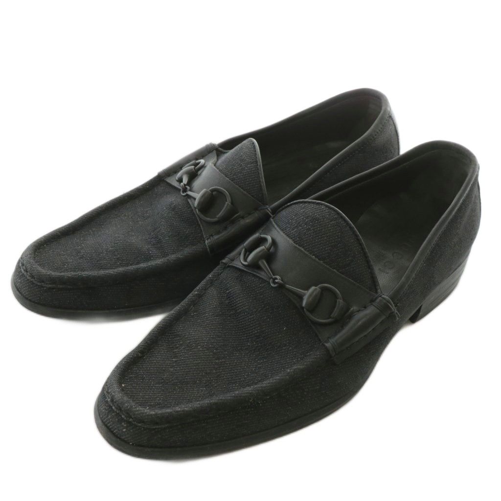 グッチ GUCCI ローファー GGキャンバス レザー ホースビット 総柄 40 25cm 黒 ブラック 102706 XZ GY19