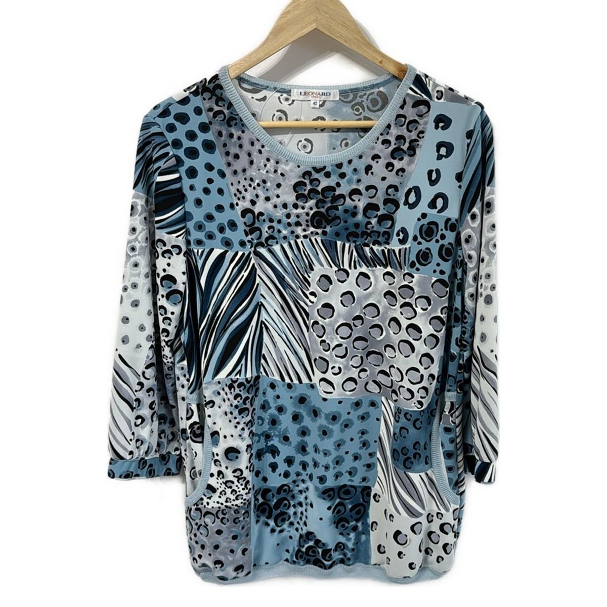 LEONARD SPORT レオナールスポーツ 七分袖カットソー サイズ42 L レディース - ライトブルー×グレー×マルチ