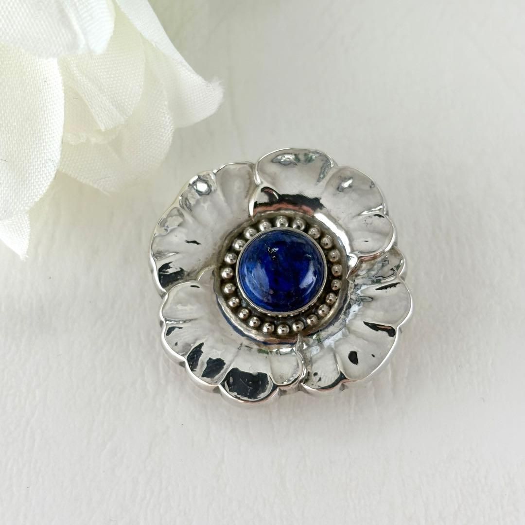 382 ジョージジョンセン シルバー ラピスラズリ ブローチ フラワー 189