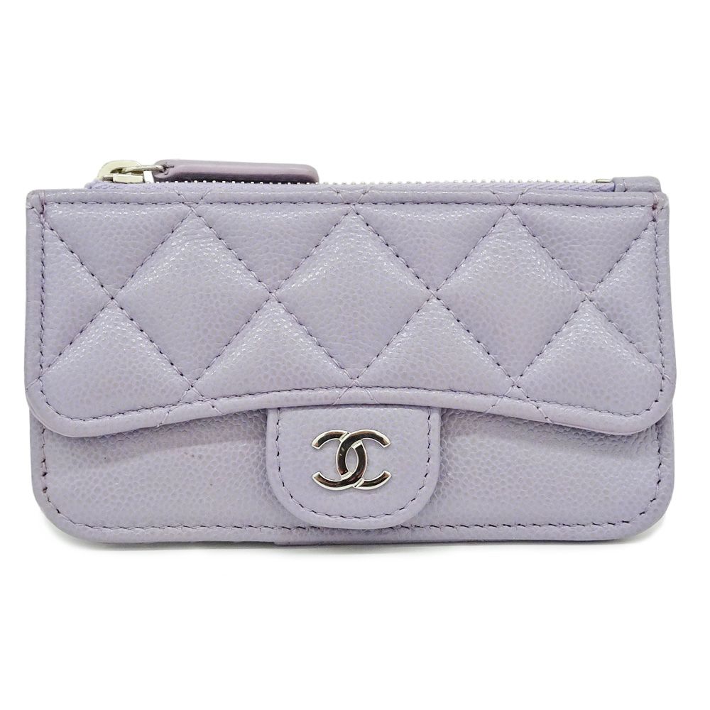 栄 シャネル コインケース クラシック ココマーク AP2570 レザー 財布 パープル シルバー金具 箱