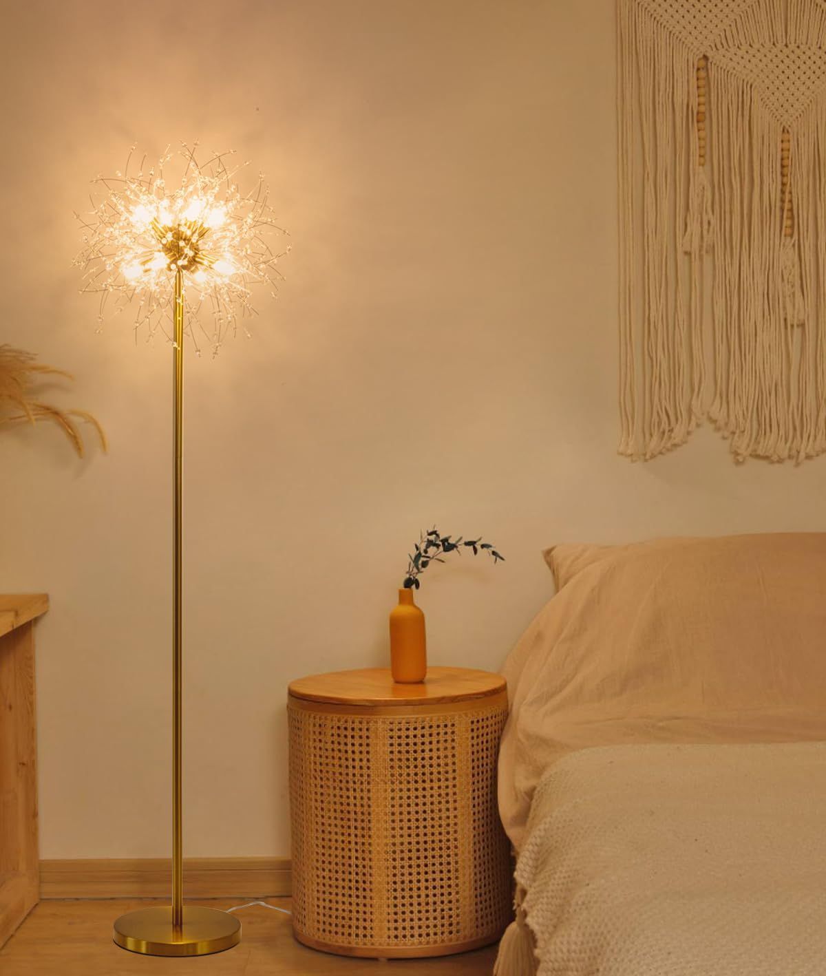 Chende フロアライト クリスタル 真鍮 北欧 花火 8灯 シャンデリア 間接照明 LED G9 おしゃれ 明るい インテリア照明 モダン リビング用 床置き 組立簡単 フロアスタンド ゴールド FL-HH-JP