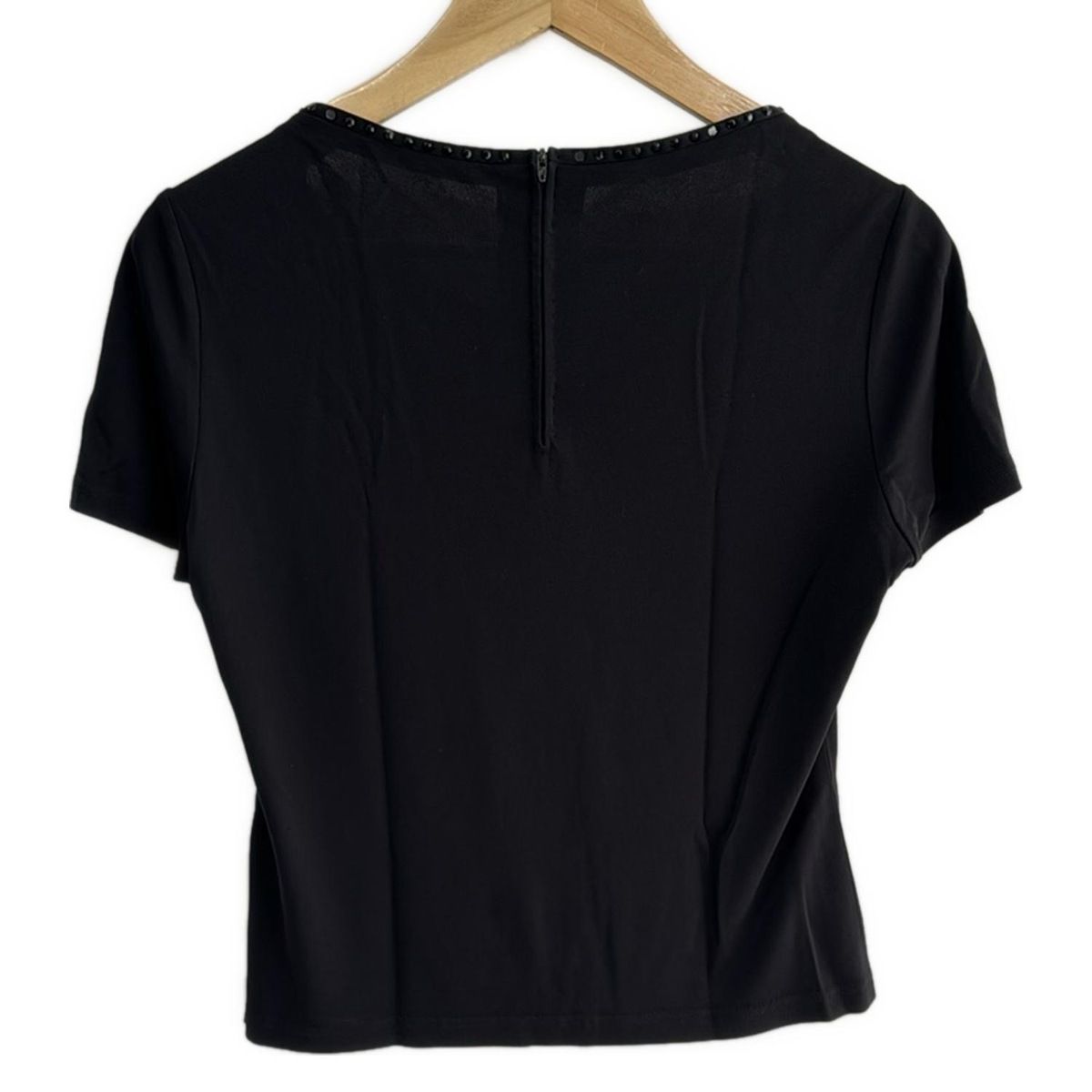 LEONARD レオナール 半袖カットソー サイズM レディース - 黒×白 Vネック カンカン素材 バックファスナー