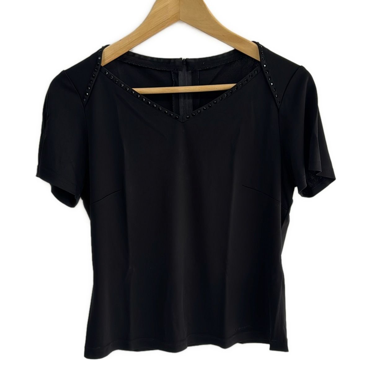 LEONARD レオナール 半袖カットソー サイズM レディース - 黒×白 Vネック カンカン素材 バックファスナー