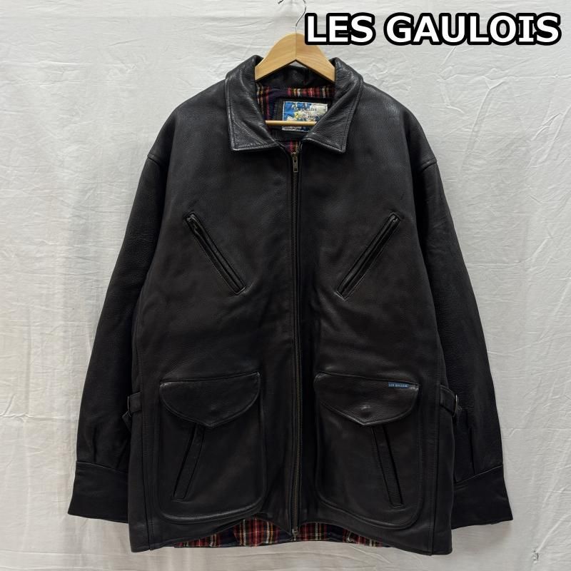 古着 LES GAULOIS ERIKSON S フランス製 レザー ジャケット ハーフコート 裏チェック シボ革 メンズ L ISItems 古着 50145967