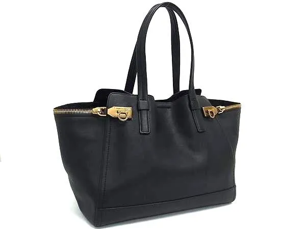 美品 Ferragamo フェラガモ アリアナ レザー トートバッグ A4可 黒 美品 Ferragamo フェラガモ アリアナ レザー トートバッグ A4可 黒