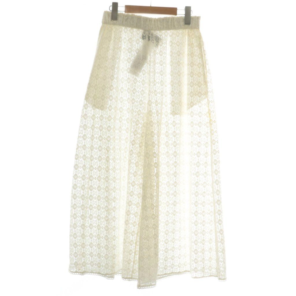 グッチ GUCCI GGフローラルレースワイドレッグトラウザーロングパンツ イージー 38 M 白 ホワイト 740596 ZAMMC XZ GY 19