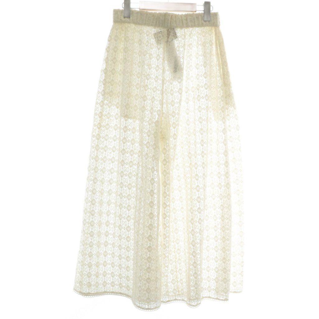 グッチ GUCCI GGフローラルレースワイドレッグトラウザーロングパンツ イージー 38 M 白 ホワイト 740596 ZAMMC XZ GY 19