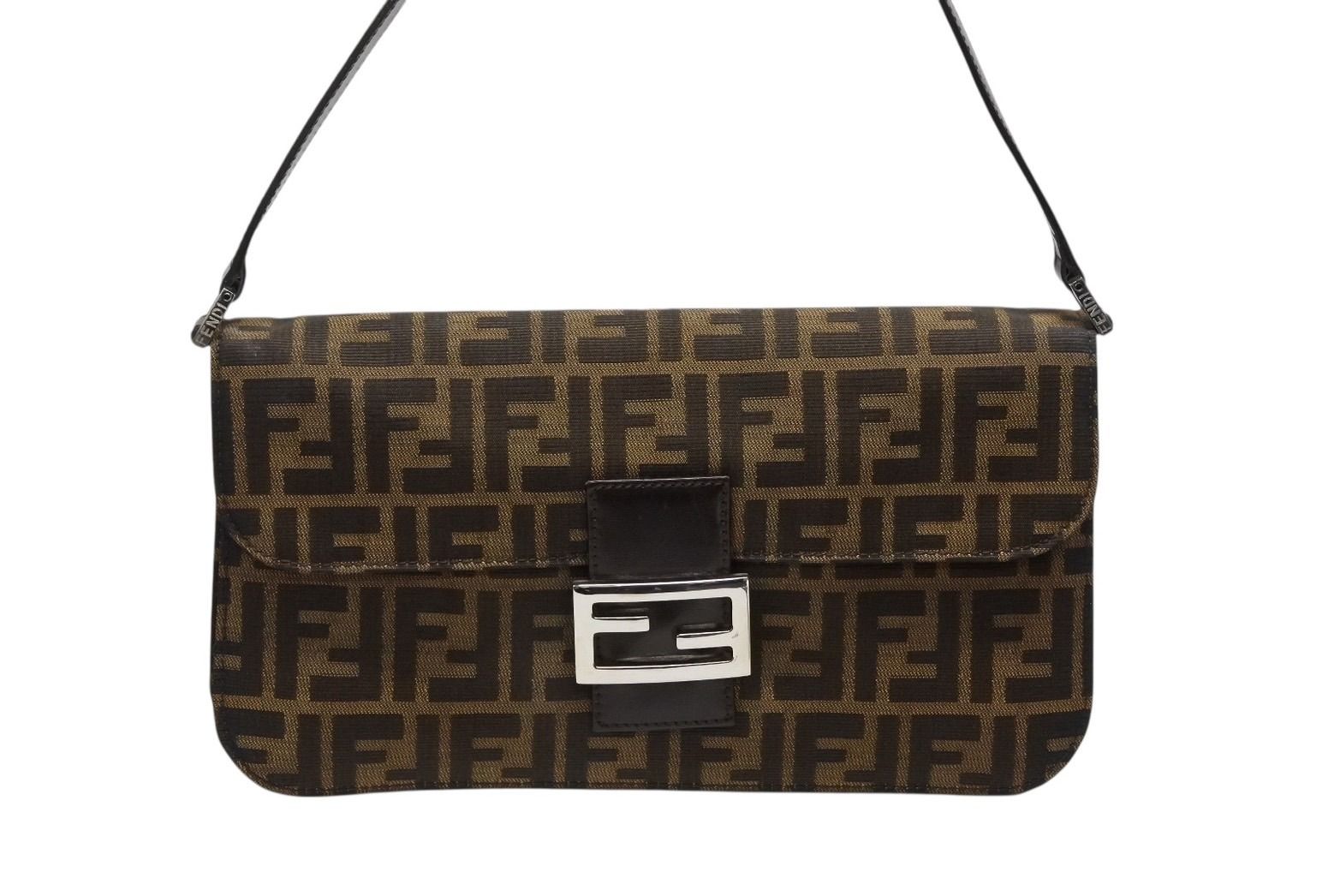 FENDI フェンディ ミニ マンマバケット ワンショルダーバッグ 8BR180 ズッキーノ柄 キャンバス レザー シルバー金具 4b008288