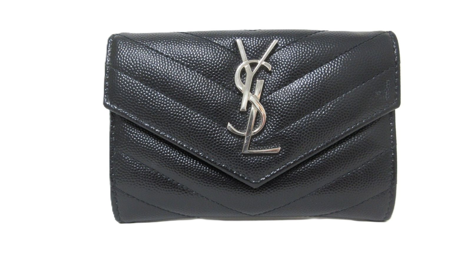 YSL サンローラン パリ VスティッチYSLロゴレザーカードケース 414404 ブラック シルバー カードケース 小銭入れ