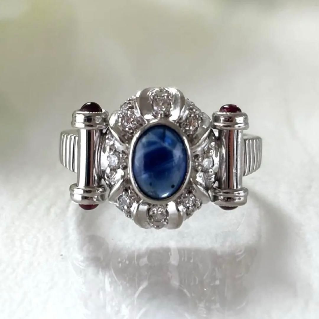 443【アンブローズ】Pt900 サファイア　ダイヤモンド　ルビー　リング 443【アンブローズ】Pt900 サファイア ダイヤモンド ルビー リング