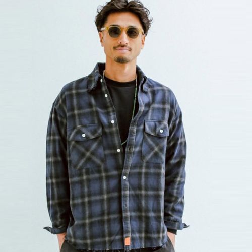TONY TAIZSUN トニータイズサン TONY CUT OFF SHIRTS NAVY フランネルチェックシャツ 各種サイズあり