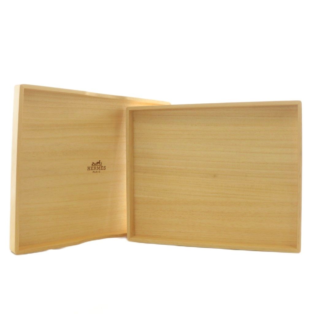 エルメス HERMES 木箱 トレイ 小物入れ インテリア 木製 ウッド スクエア ロゴ ベージュ XZ OH GY19