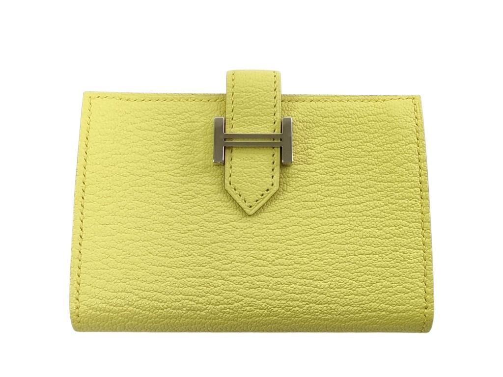 HERMES エルメス カードケース ベアン リモンチェッロ シェーブル ユニセックス シルバー金具 新古