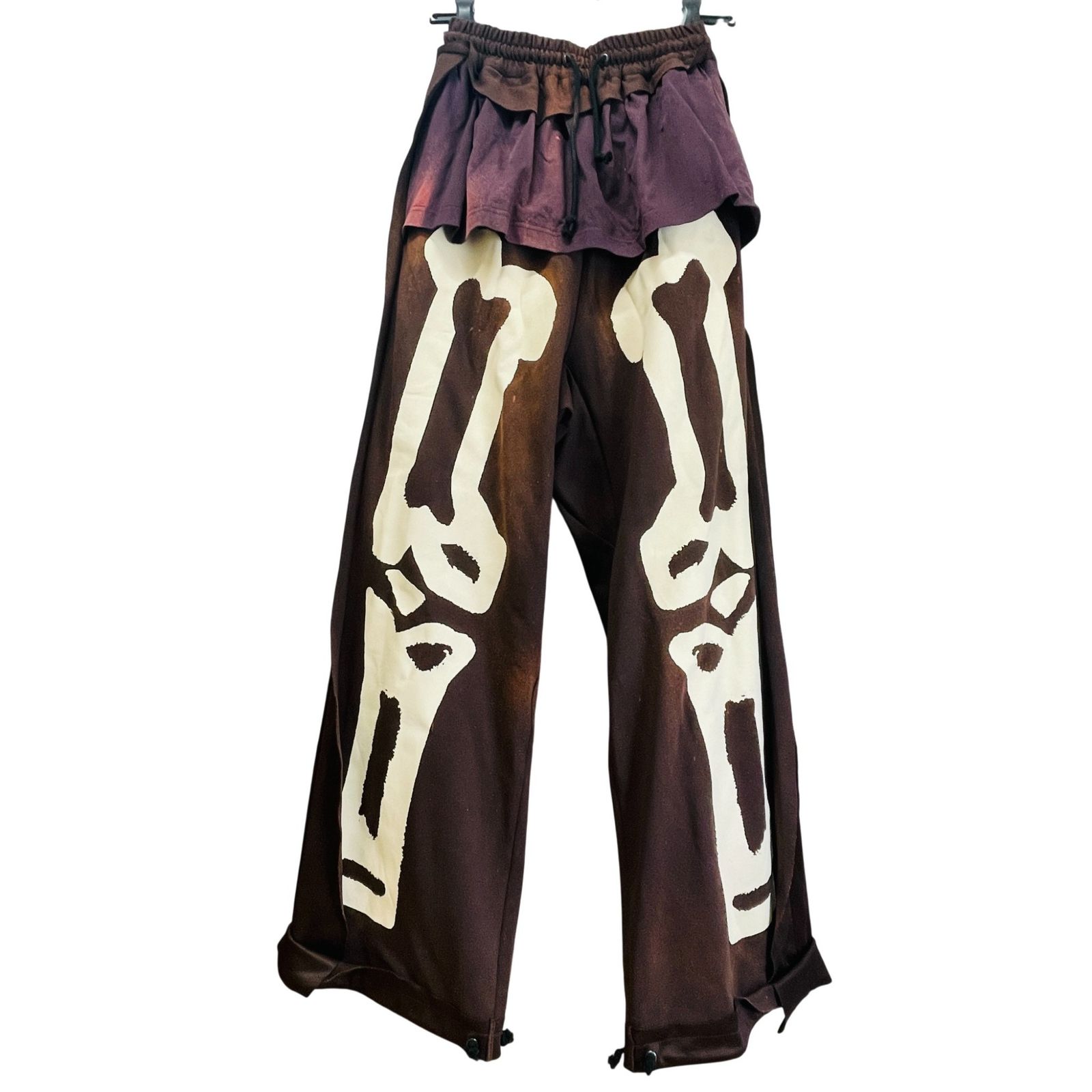 サンクアンズ 23 SS スケルトンプリントデコンストラクテッドスウェットパンツ イージー 茶 ブラウン S