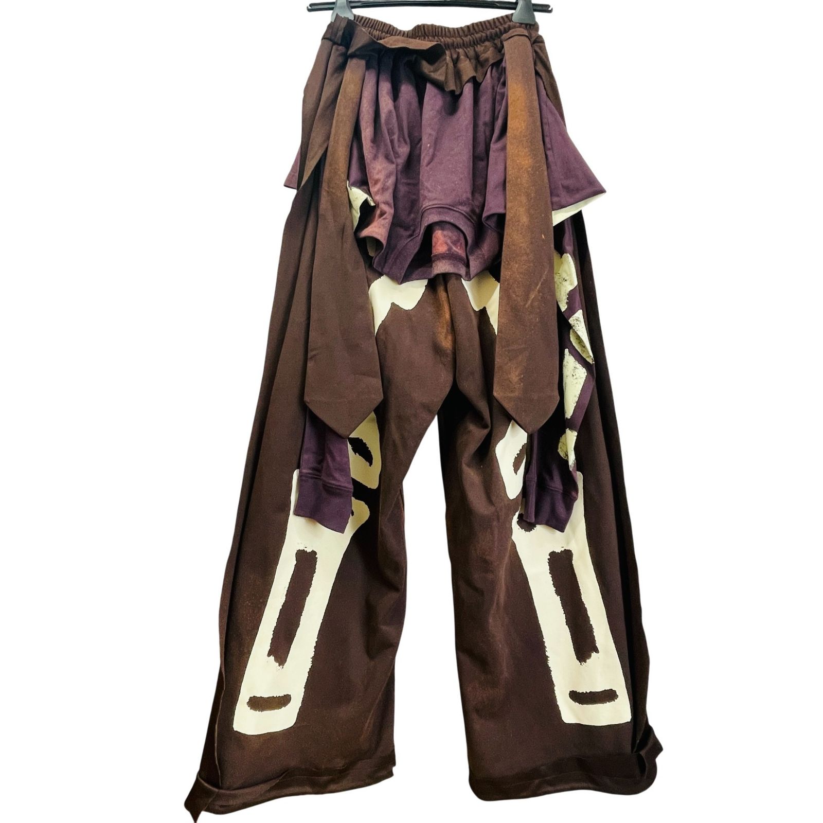 サンクアンズ 23 SS スケルトンプリントデコンストラクテッドスウェットパンツ イージー 茶 ブラウン S