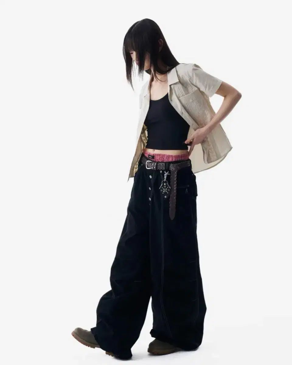 アカン ニードルワーク キューバ ハーフシャツ ベージュ