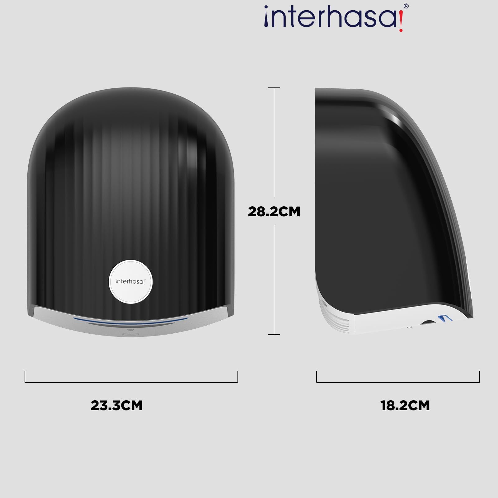 interhasa ハンドドライヤー 壁掛け式 小型 1200 W 高速乾燥 冷風 温風切替 業務用 家庭用 静音設計 シェル型 ブラック