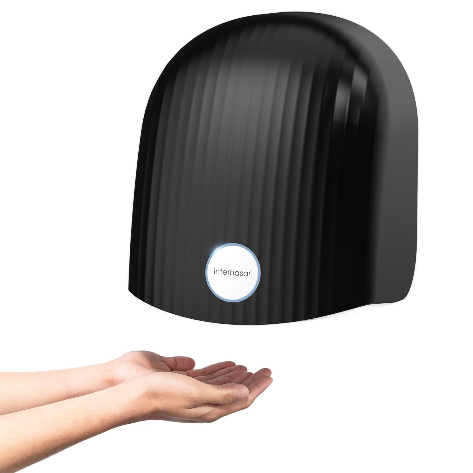 interhasa ハンドドライヤー 壁掛け式 小型 1200W 高速乾燥 冷風 温風切替 業務用 家庭用 静音設計 シェル型 ブラック