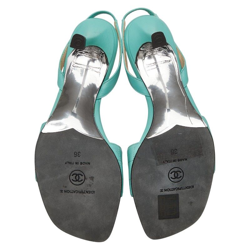 シャネル サンダル ヒール サイズ:36 ライトブルー レザー レディース