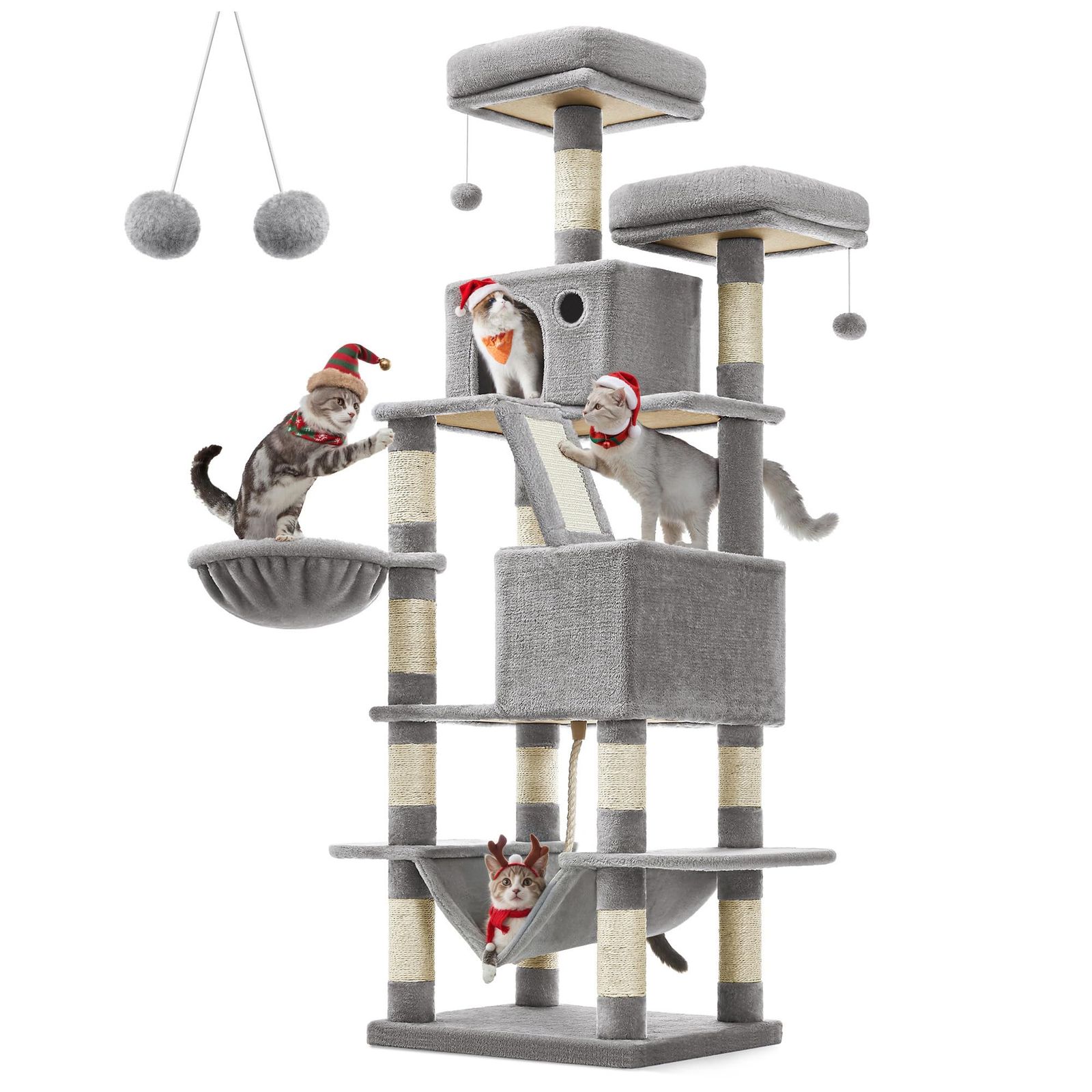 据え置き 省スペース スリム 高さ168cm ハンモック 多頭飼い 人気 PCT165W 大型猫用 キャットタワー