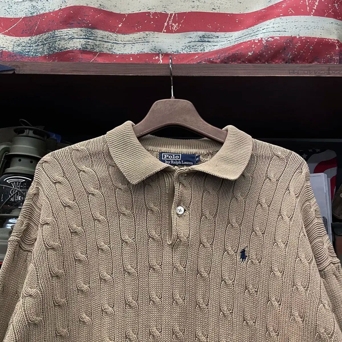 90 s ポロラルフローレン PKカラ フールオーバー ケーブル編みニットセーター