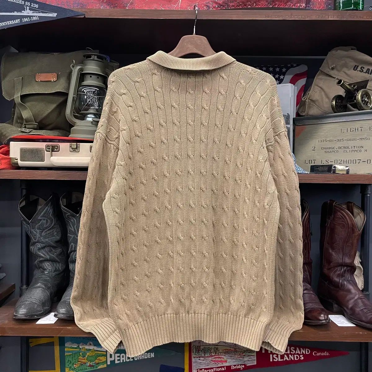 90s ポロラルフローレン PKカラ フールオーバー ケーブル編みニットセーター