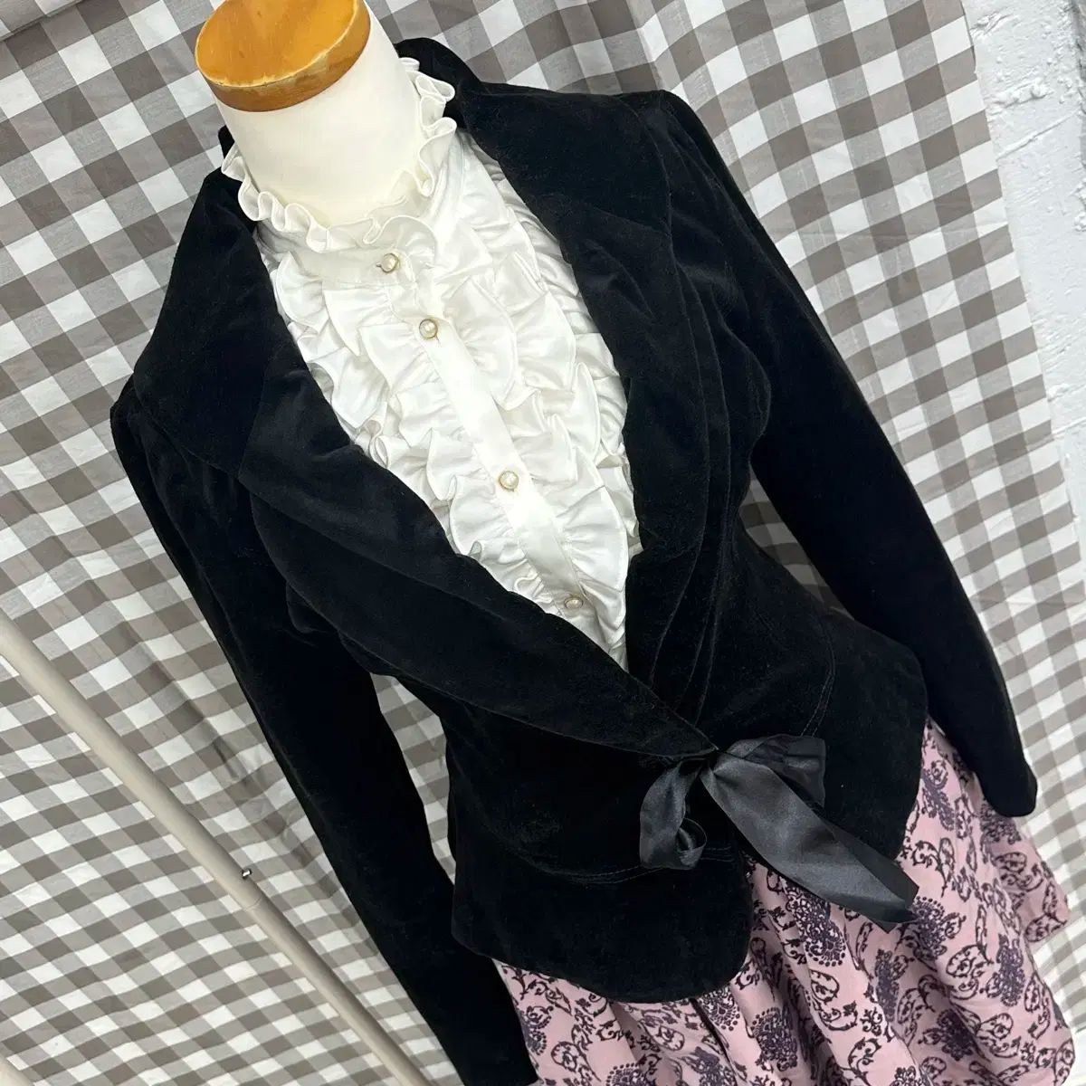  日本 ヴィンテージ 地雷系 ゴスロリ ロリータ ベルベット ショコラ フリル ブラウス コーディネートセット その他 ビジネススーツ