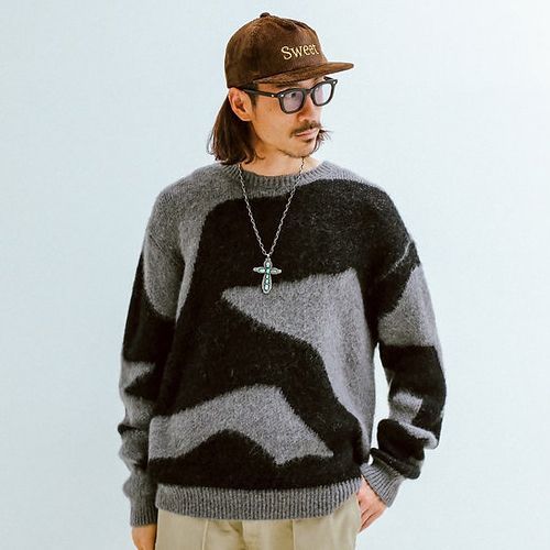TONY TAIZSUN トニータイズサン MARBLE MOHAIR KNIT CREW BLACK GRAY クルーネックモヘアニット 各種サイズあり