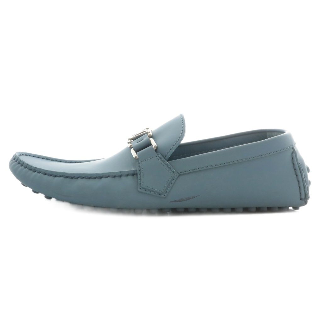 ルイヴィトン LOUIS VUITTON ホッケンハイム ライン ドライビングシューズ ローファー モカシン レザー ロゴ シルバー金具 7 26 cm 青 ブルー XZ GY 19