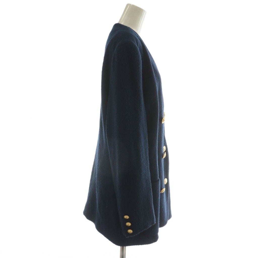 セリーヌ CELINE ヴィンテージ ノー ジャケット アウター ダブル ロゴ 刺繍 ワッペン 金ボタン 44 紺 ネイビー XZ GY 19