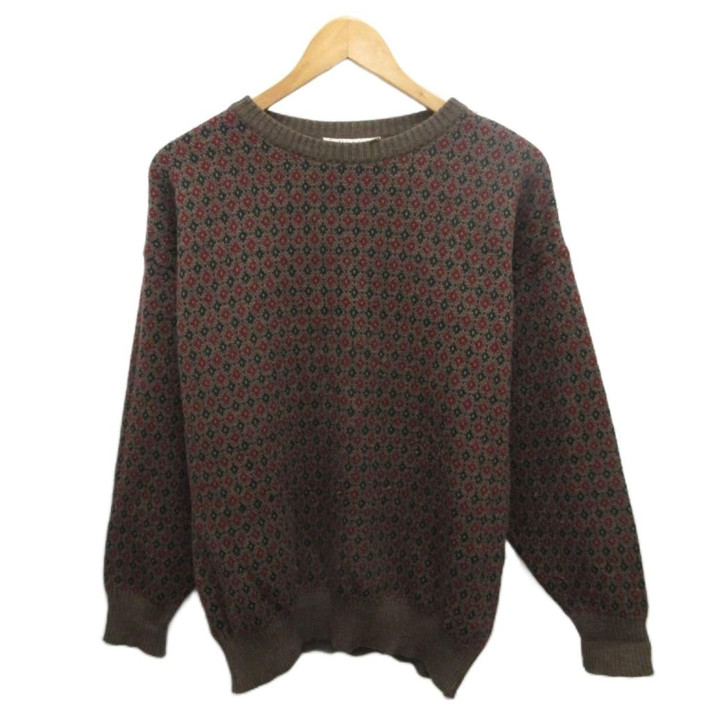 ジバンシィ GIVENCHY GENTLEMAN PARIS ヴィンテージ 古着 ニット セーター 総柄 ウール XS 茶 ブラウン MET2