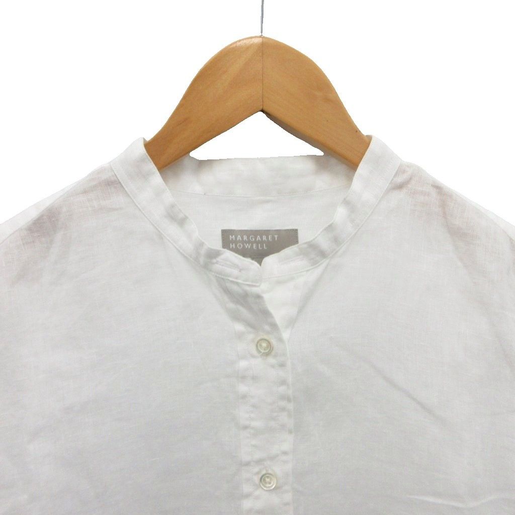 MARGARETHOWELL コットンリネン　ストライプ ホワイト シャツ 半袖 MARGARETHOWELL コットンリネン ストライプ ホワイト シャツ 半袖