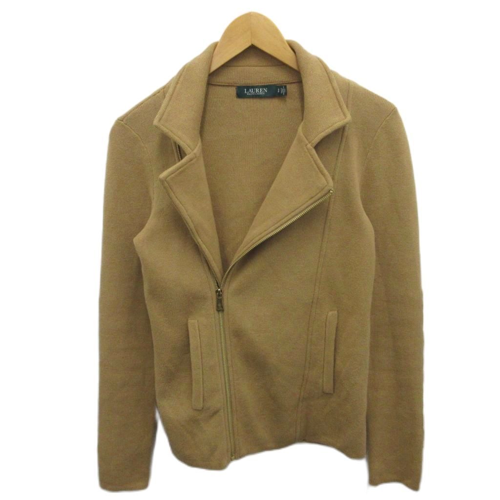 ローレンラルフローレン LAUREN RALPH LAUREN ニットジャケット ライダース ダブル セーター S ベージュ MET2