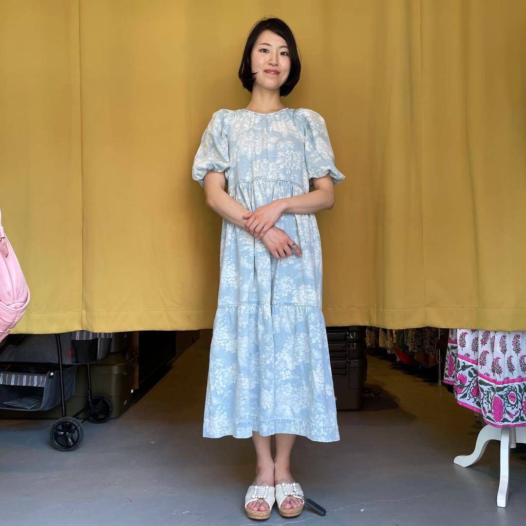 O ザグレート THE GREAT デニム denim ワンピース 半袖 ロング LONG 青 白 お呼ばれ デート オフィスカジュアル 食事会 お出かけ 上品