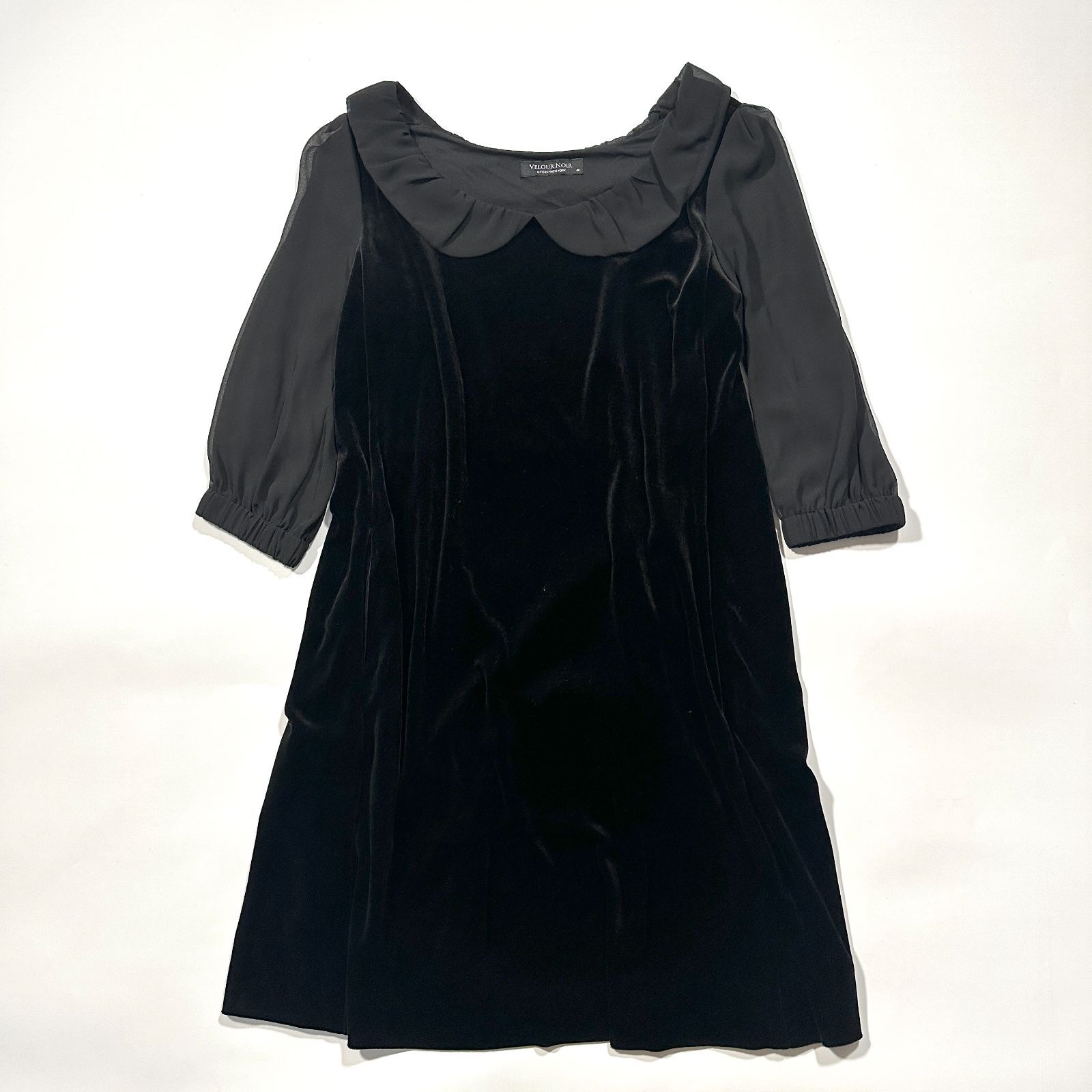 VELOUR NOIR ベロアノワール FOXEY NEWYORK ベロア ワンピース シースルー フリル襟 26865- ブラック 40 Lサイズ