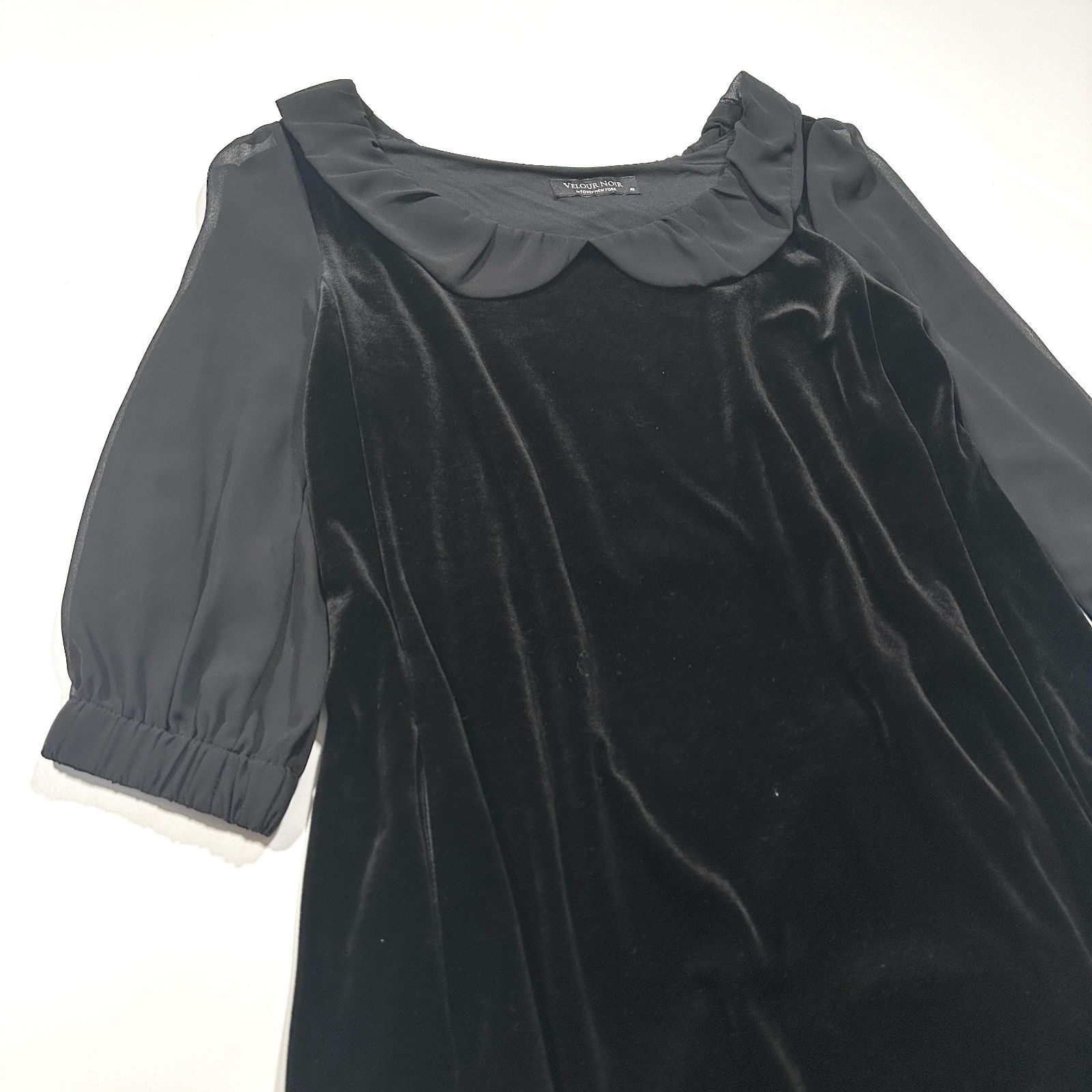 VELOUR NOIR ベロアノワール FOXEY NEWYORK ベロア ワンピース シースルー フリル襟 26865-VS0FA308V ブラック 40 Lサイズ
