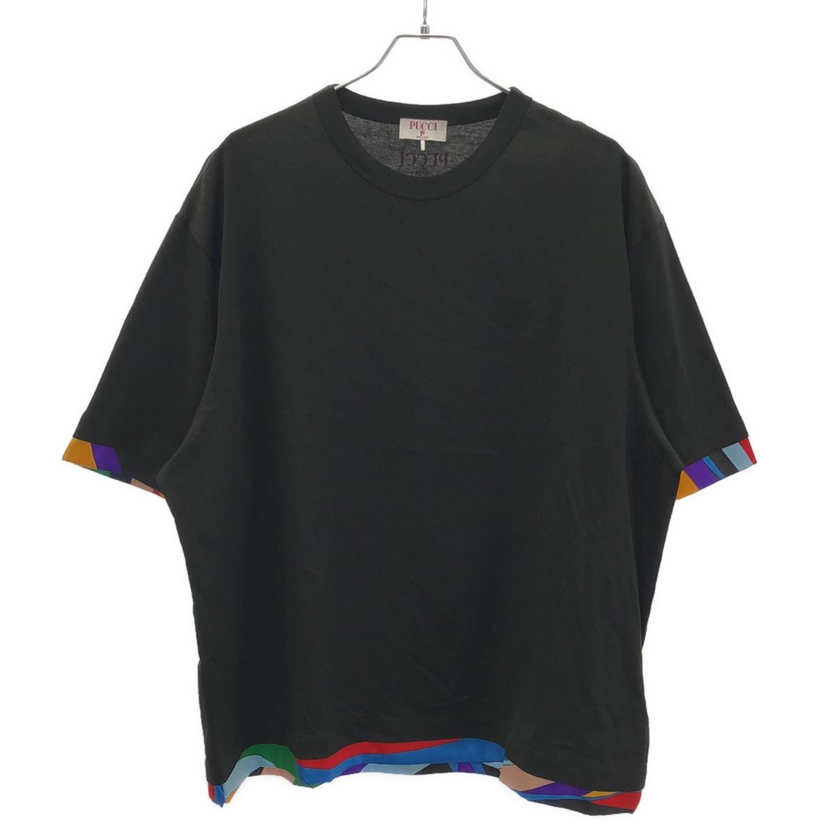 EMILIO PUCCI エミリオプッチ スカーフレイヤード デザインTシャツ 4UTP45 ブラック L