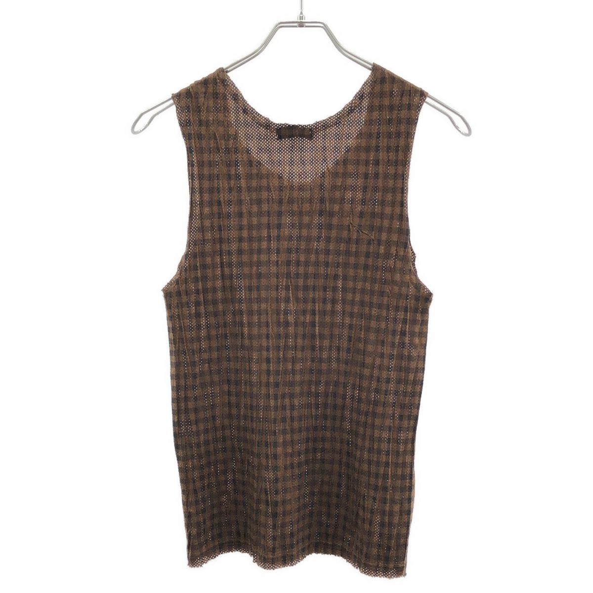 ISSEY MIYAKE MEN イッセイミヤケ メン パンチングプリーツチェックタンクトップ ブラウン