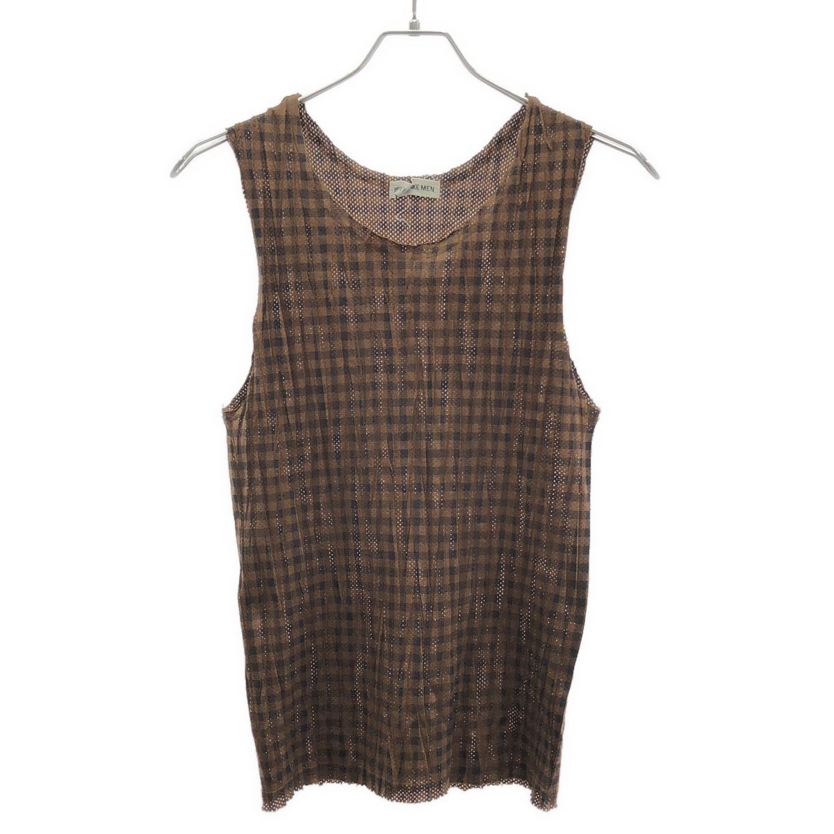 ISSEY MIYAKE MEN イッセイミヤケ メン パンチングプリーツチェックタンクトップ ブラウン