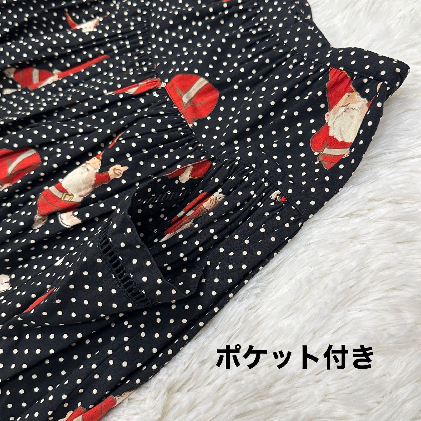 PINKHOUSE クリスマス サンタ ドット 水玉総柄 ロング丈 スカート ブラック 黒