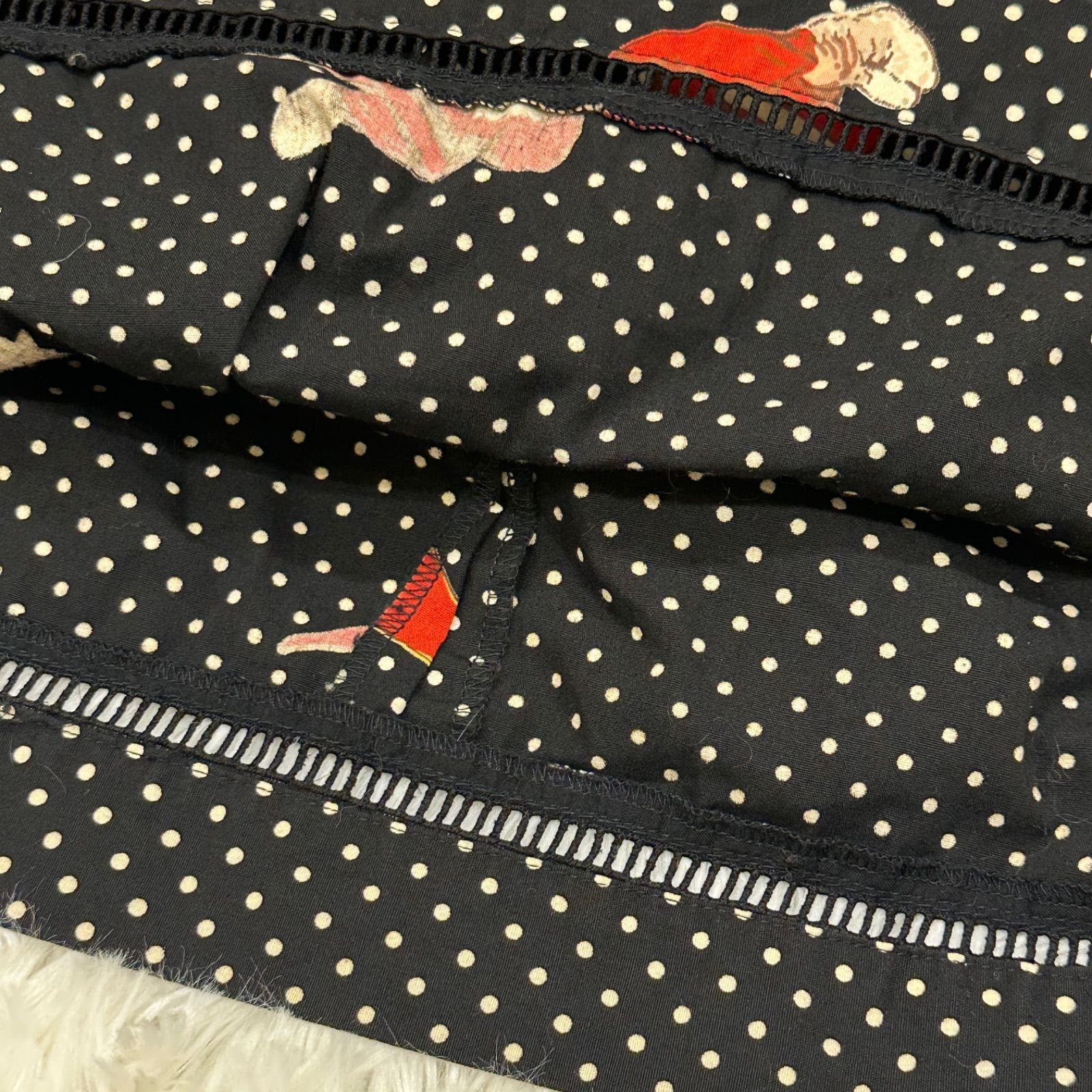 PINKHOUSE クリスマス サンタ ドット 水玉総柄 ロング丈 スカート ブラック 黒 GULLKHAN_COM