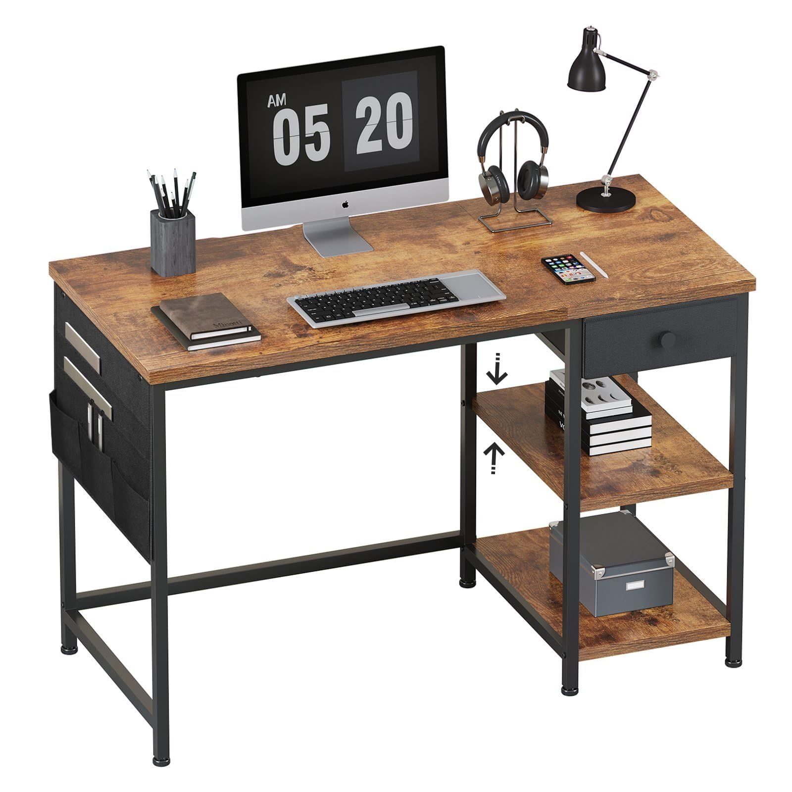 デスク パソコンデスク 机 pcデスク 幅120cm 左右入替可 引き出し付き 勉強机 学習机 作業机 収納付きデスク ビンテージ